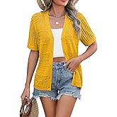 Zeagoo Women's 2026 Summer Short Sleeve Crochet Cardigan V Neck Cropped Lightweight Button up Bolero Shrug Sweater