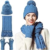 Winter Scarf Gloves and Hat Set for Women, Beanie Hat Long Scarf Touchscreen Gloves, Warm 3 in 1 Set for Womens Girls