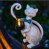 WHIMSYNOOK 10.7" White Cat Solar Garden Light Statue – Outdoor Garden & Yard Decor, LED Lantern, Gift for Cat Lovers