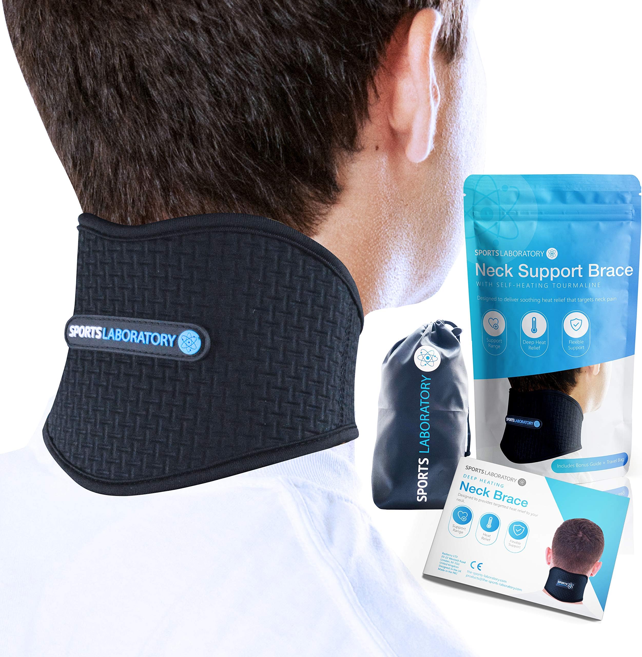 Sports Laboratory Neck Support Brace for Neck Pain, Self Heating Magnets & Tourmaline Adjustable Cervical Collar, Free Bag & Guide