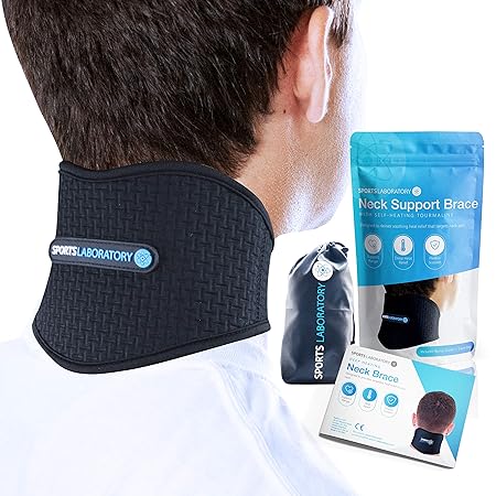 Sports Laboratory ® Nackenbandage gegen Nackenschmerzen mit Magneten & Turmalin selbstwärmend verstellbare Cervicalstütze