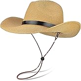 EINSKEY Adjustable Straw Cowboy Hat for Men Women, Western Cowgirl Hat Shapeable Wide Brim Sun Hat with Detachable Chin Strap
