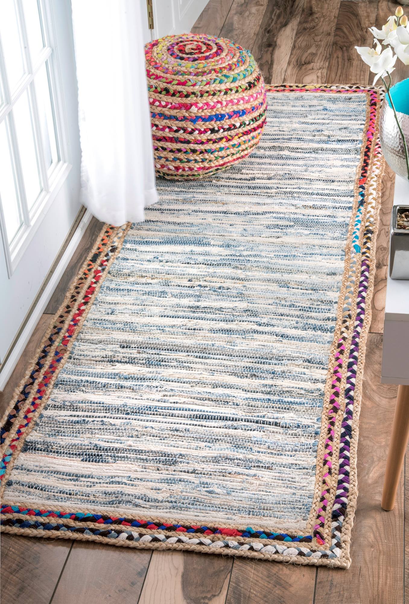 nuLOOM Handwoven Braided Border Denim Rag Runner Area Rugs, 2' 6" x 8