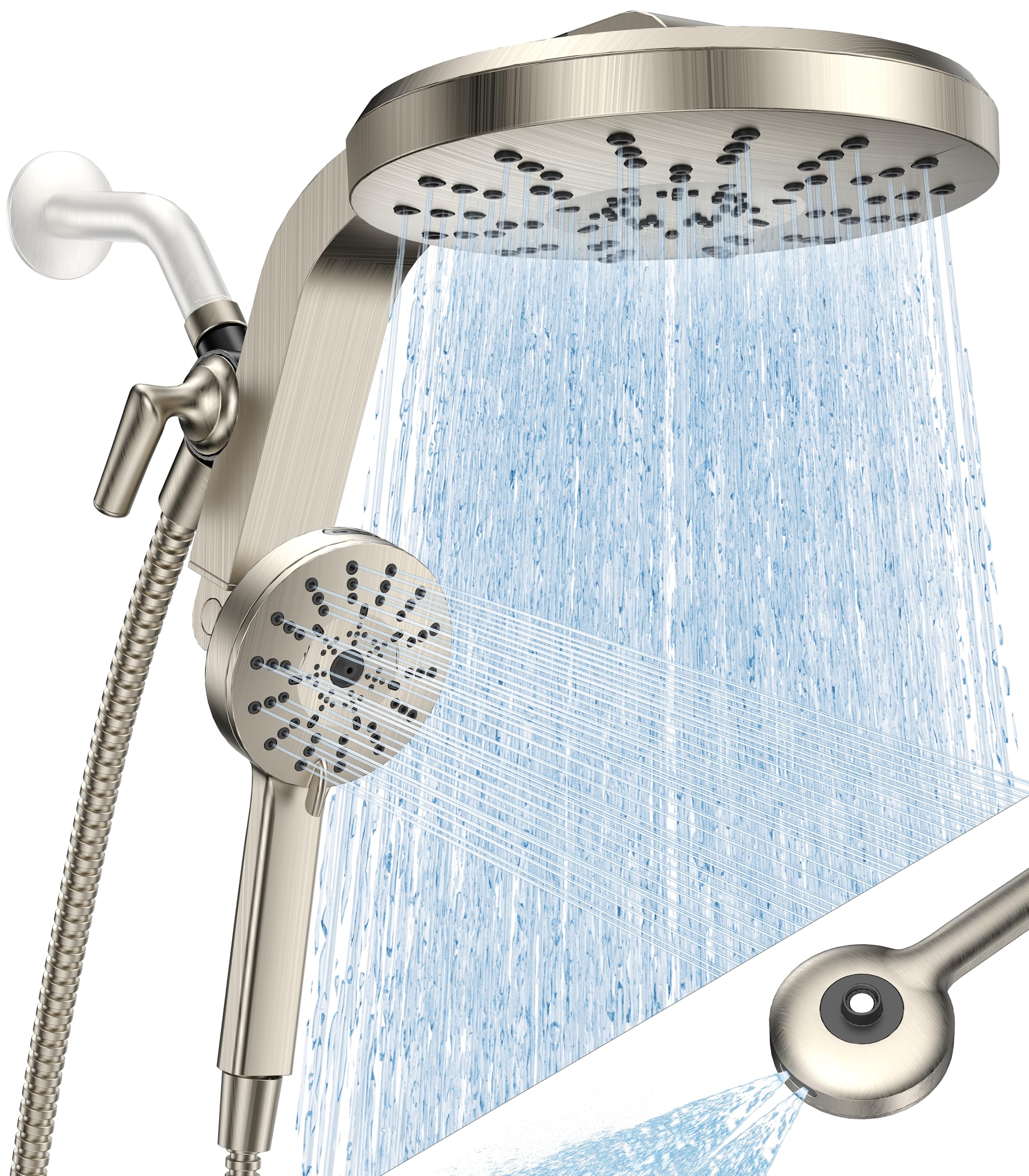 Photo 1 of High Pressure Rain Showerhead Combo, Magnetic Shower Head Set with Detachable 8-Mode Handheld Shower Spray, Adjustable Angle Dual Showerhead with Built-in Magnetic Docking, Power Jets Brushed Nickel