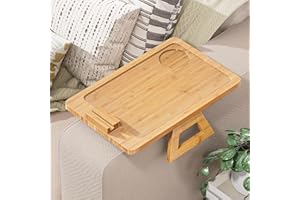 YOUPEHOM Bamboo Sofa Tray,Couch Arm Table, Clip-On Armrest Tray Table for Wide Couch Foldable Tray with 360° Phone Holder Couch Arm Tray for Eating/Drinks/Snacks/Remote