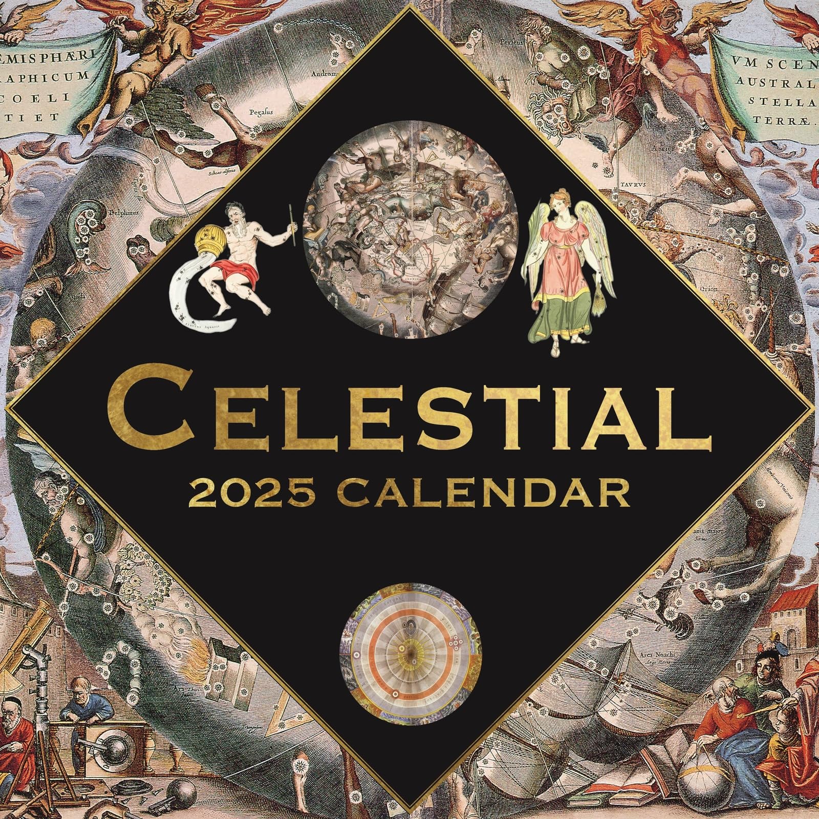 2025 Square Wall Calendar, Celestial, 16-Month Arts & Antiques Theme with 180 Reminder Stickers (30 x 30 CM)