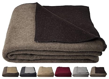 STTS International Warme Weiche Wohndecke Wolldecke Wolle Kuscheldecke Plaid Selva (Braun-Beige, 200 x 220 cm)
