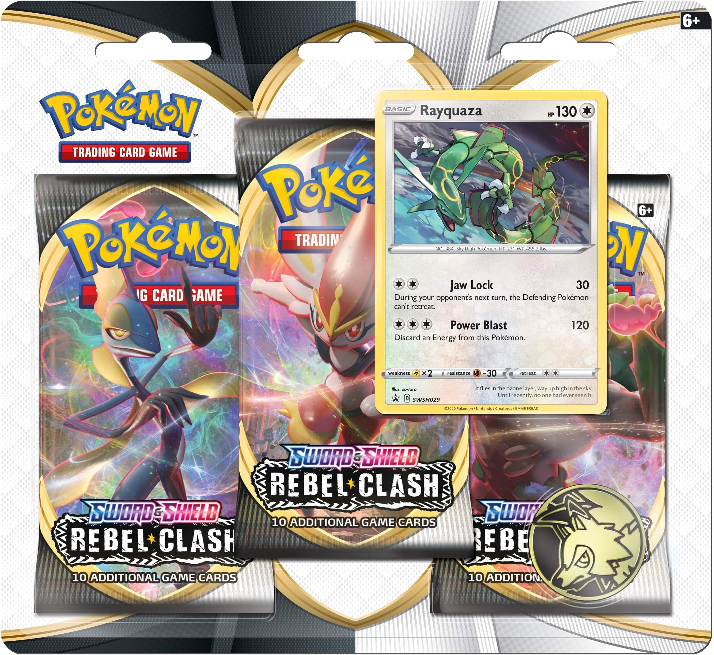 Pokémon Cards: Sword & Shield 2 Rebel Clash 3Pk Blister Rayquaza | Genuine Cards, Multicolor (728192517716)