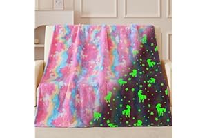 QSTEHEML Unicorn Glow in The Dark Blanket,Unicorn Gifts Toys for Kids Girl Age 3-12 Years Old,Birthday Gifts for Toddler, Teen,Christmas Birthday Bedroom Decor 50"×60"