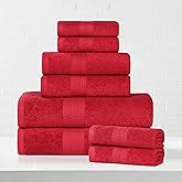 Superior Eco-Friendly Cotton 8-Piece Towel Set, Bathroom, Shower, Quick Dry Home Essentials, Lightweight, Sustainable Towels, 2 Bath, 2 Hand, 4 Face Towels, Washcloth, Highly Absorbent, Cranberry