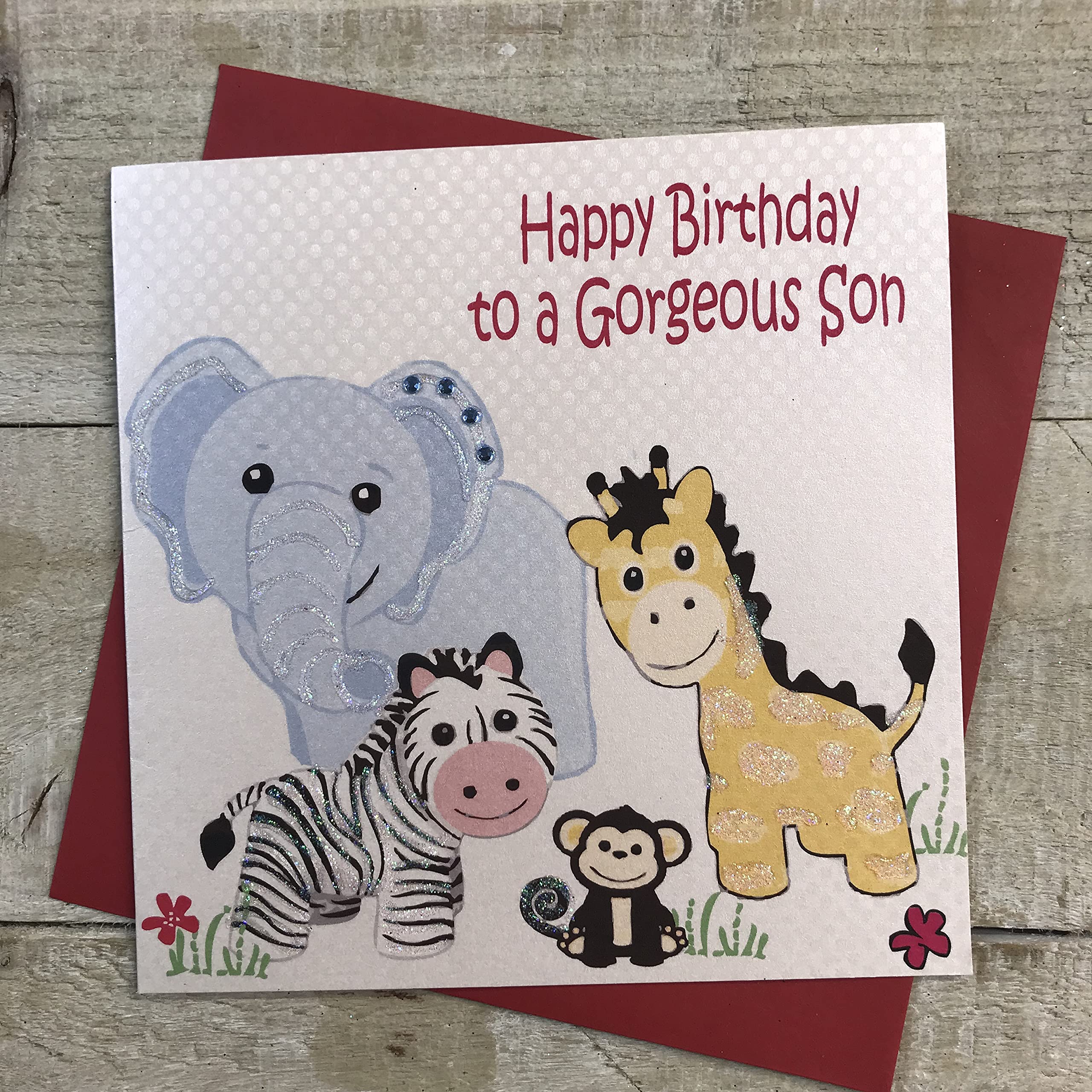 WHITE COTTON CARDS Happy Gorgeous Handmade Son Birthday Card (Safari Toys)