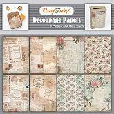 CrafTreat Vintage French Script &amp; Floral Decoupage Paper A4 (8.3 x 11.7 Inch) &ndash; 8 Sheets French Background &amp; Floral Fantasy Printed Craft Paper for Furniture, Scrapbooking &amp; Collage