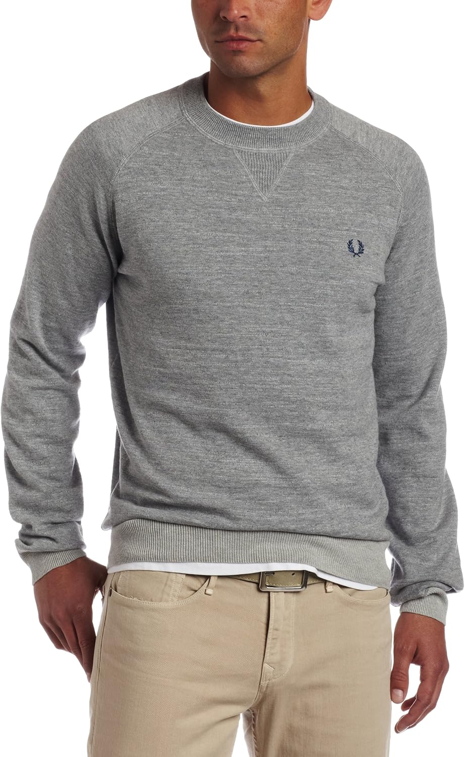 Fred Perry Men's Vintage Marl Crew Neck Sweater, Steel/Grey/Indigo, X-Small at Amazon Menâs 