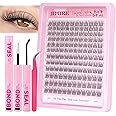 JIMIRE Natural Lash Extension Kit Wispy 9-12MM Lash Clusters Kit C Curl Eyelash Extensions Kit with Lash Bond and Seal Tweezers Cluster Eyelash Extensions 144Pcs for Beginners Friendly