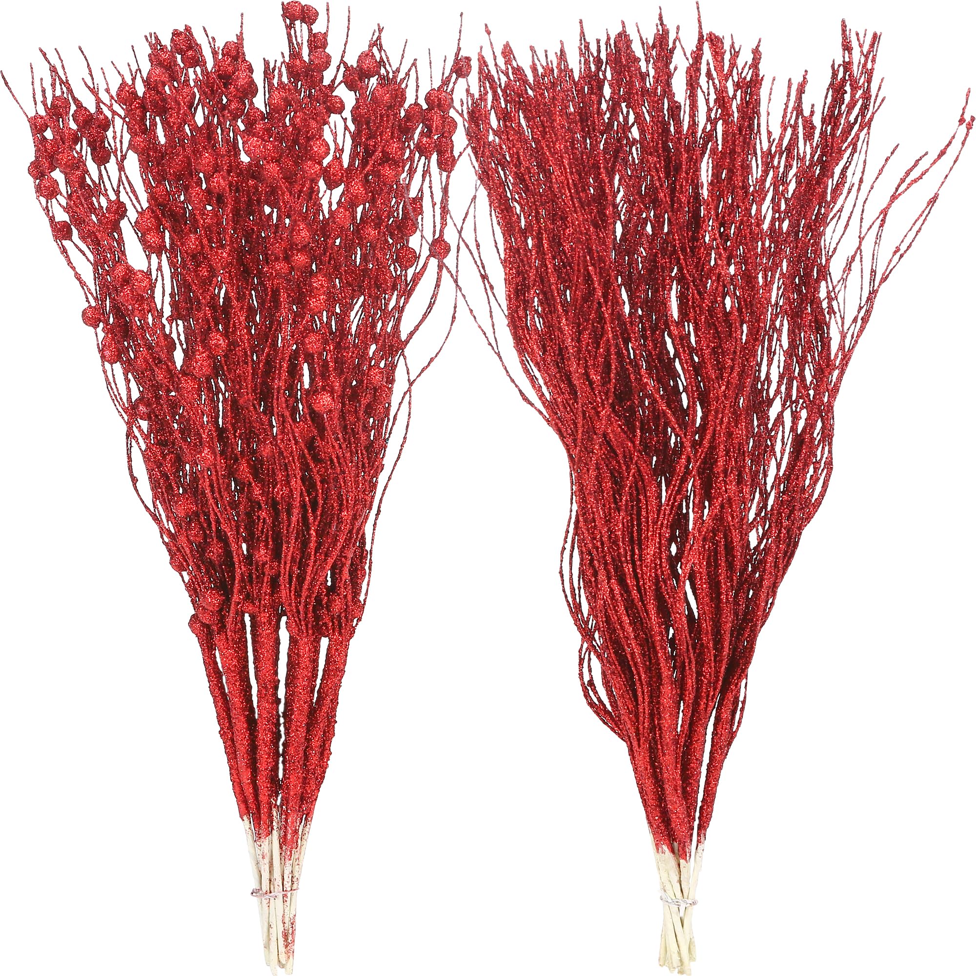 Sea Team 12-Pack Artificial Glitter Berry Stem Ornaments, Decorative Bead Sticks, Glittery Twigs, Picks, Branches for Christmas Tree, Small Vase, Holiday, Wedding, Party (17 Inches, Red)