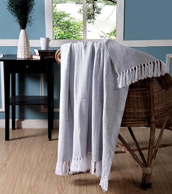 EHC Herringbone Throws for Sofa Cover Armchair Blanket Single Bed