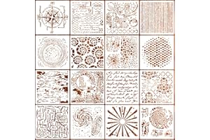 SRIZIAN 16pcs Geometric Stencils and Templates for Painting, 6"Journal Stencils for Crafts Reusable Art Templates on Wood Wal