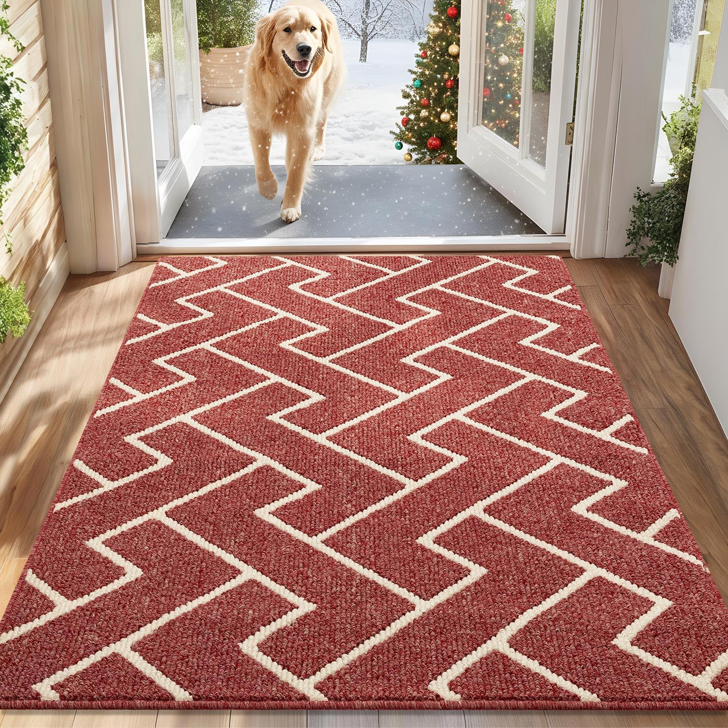 Biscpro Indoor Door Mats,80x120cm Door Mat Non Slip Backing,Dirt Trapper Mat Absorbent Non-Slip Doormat for Entrance,Inside,Kitchen,Front Back Door,Pets and Garden-Red