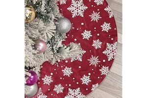 Flash World 36 Inch Large Christmas Tree Skirt Xmas Soft Cover Mat Decor Snowflake Collar Farmhouse Tree Skirt for Holiday Ornaments Party Home Indoor Decorations (Flocking Red, 36INCH)