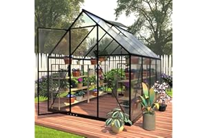 HOOYEAH 6 x 8 FT Polycarbonate Greenhouse, Winter Greenhouses for Outdoors,Outdoor Greenhouse with Roof Air Vent, Heavy Duty Walk-in Aluminum Green House for Outside Garden Backyard