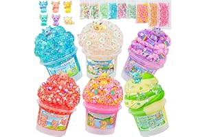 Joytry Axolotl Slime Kit 6×100ml (20oz Total) - Slime Variety Pack with Different Textures & Axolotl Charms, Glow in The Dark