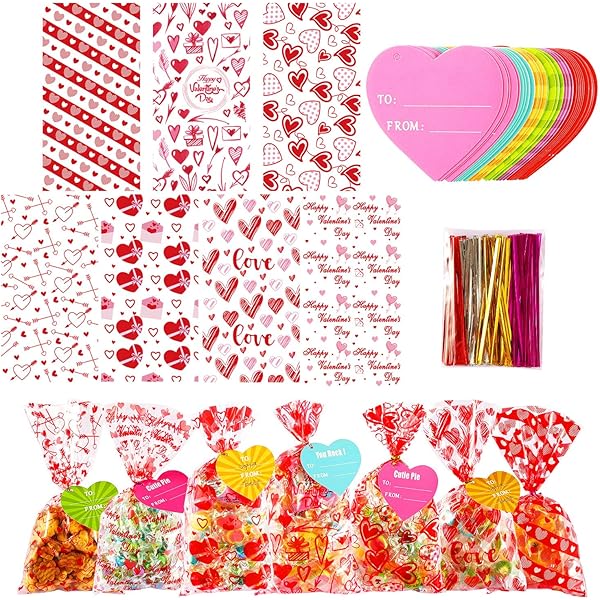3omething New 48Ct Valentine Cellophane Treat Bags - Valentine's Day Candy Cookie Goodie Bag Party Favors Gifts Supplies : Buy Online At Best Price In KSA - Souq Is Now