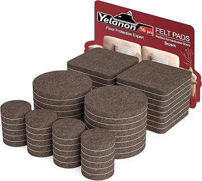 Yelanon Felt Furniture Pads 56Pcs Self Adhesive 1in-2in-2x2in Brown