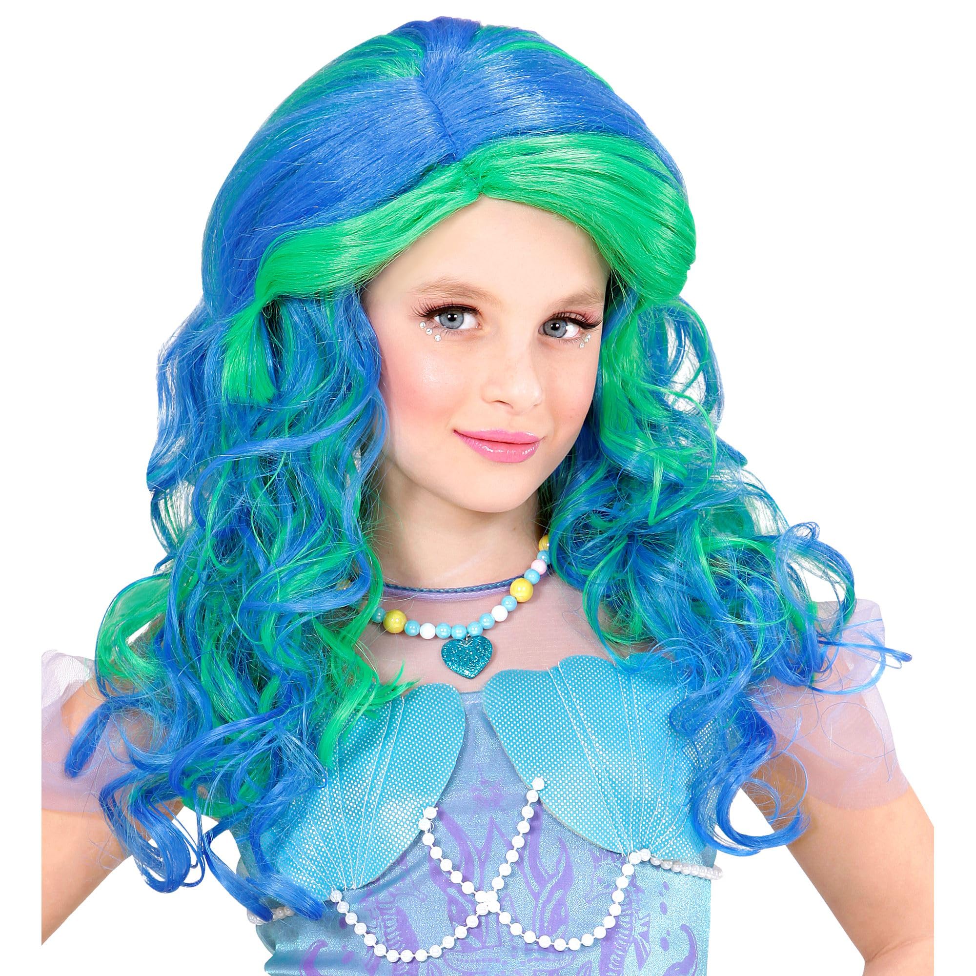 WIDMANN 74970 - Mermaid Wig for Girls, Marine World, Fairy Tales, Carnival, Theme Parties, One Size, Turquoise-Emerald Color