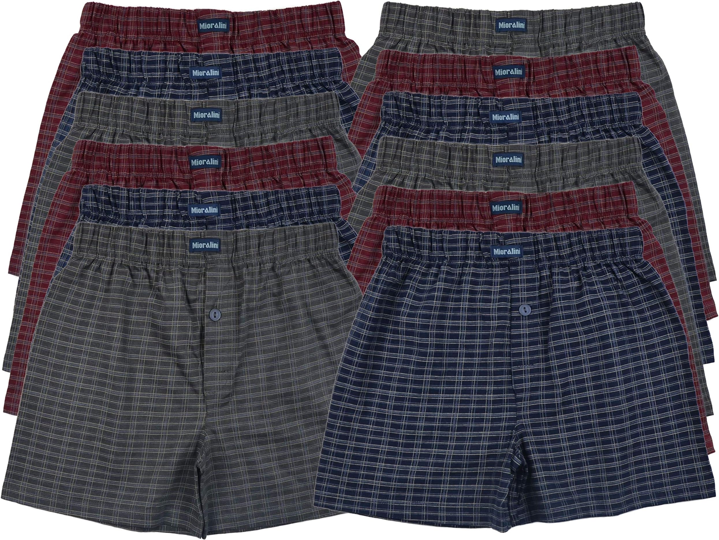 MioRalini 12 or 6 Men's Soft Cotton Boxershorts Multicolored with and Without Button and Fly