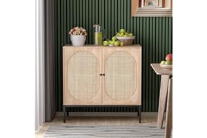 YECHEN Sideboard Storage Cabinet with Handmade Natural Rattan Doors, Accent Cabinet Rattan Cabinet Buffet Cabinet with Storage, for Living Room, Dining Room, Entryway, Kitchen, Nature