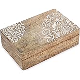 Ajuny Wooden Handmade Decorative Jewelry Storage Box Corner Flower Design Multipurpose Treasure Chest Keepsake Organizer Necklaces Bracelet Watch Boxes Gifts 8x5 Inch