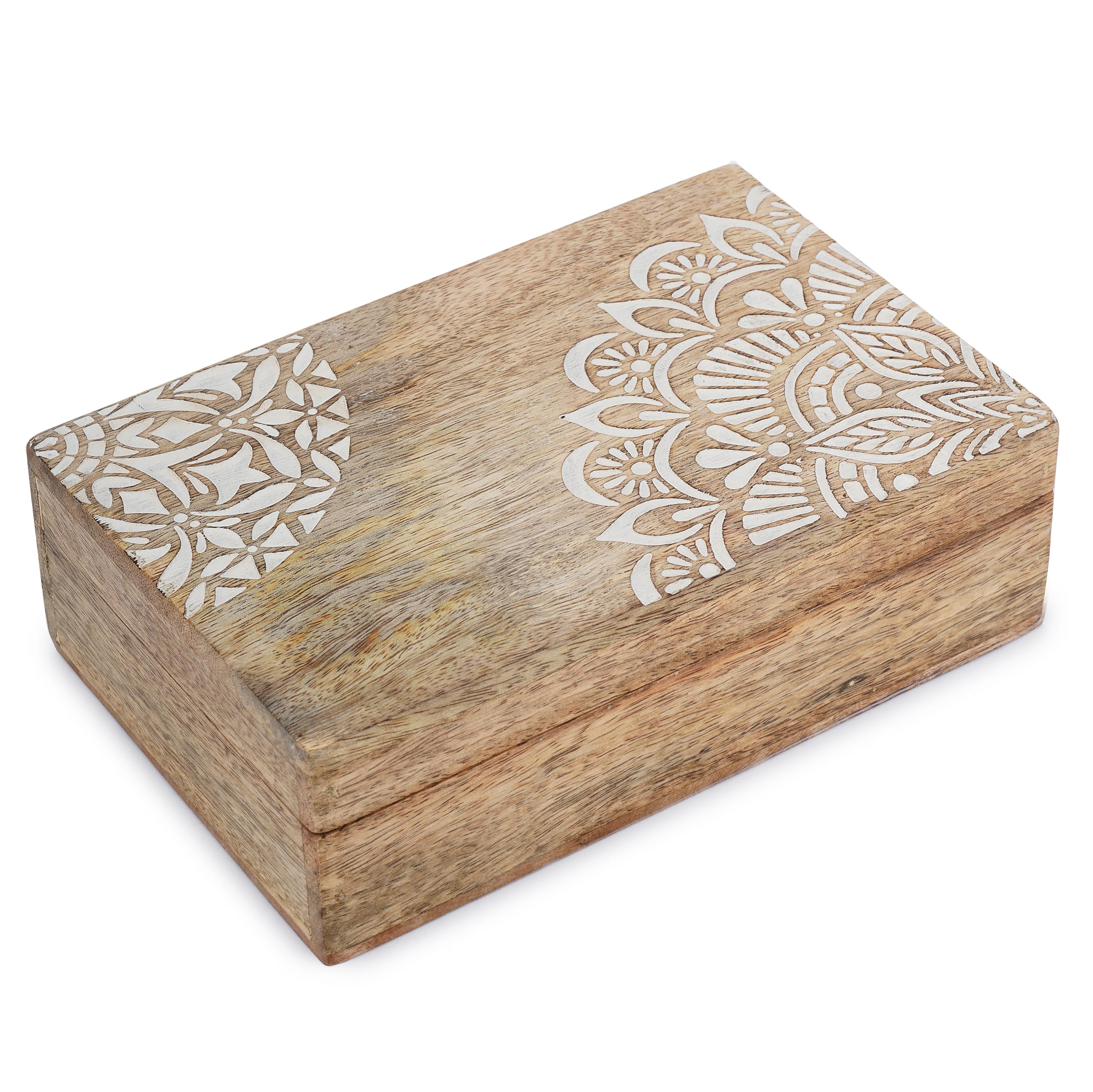 Ajuny Handmade Wooden Jewellry Box for Men & Women - Floral Decorative Keepsake Jewellery Organiser Treasure Chest Multipurpose Storage Box Unique Gift Idea - 20X13 CM