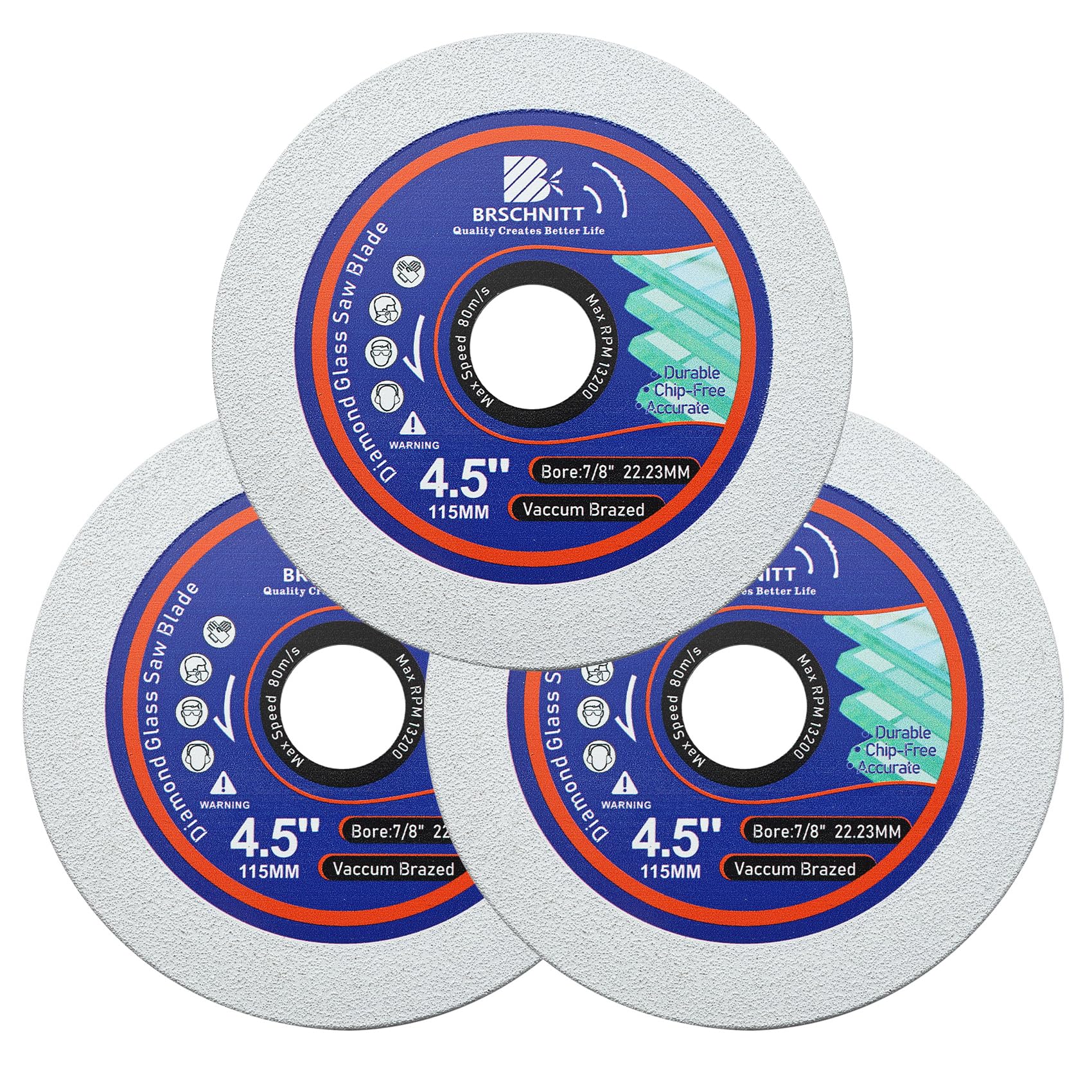 Glass Cutting Disc - BRSCHNITT 3pcs 4-1/2 Inch for Angle Grinder with 7/8" - 5/8" Arbor Diamond Polishing Grinding Cutting Disc for Glass, Tile, Ceramic, Marble,Jade,Wine Bottles