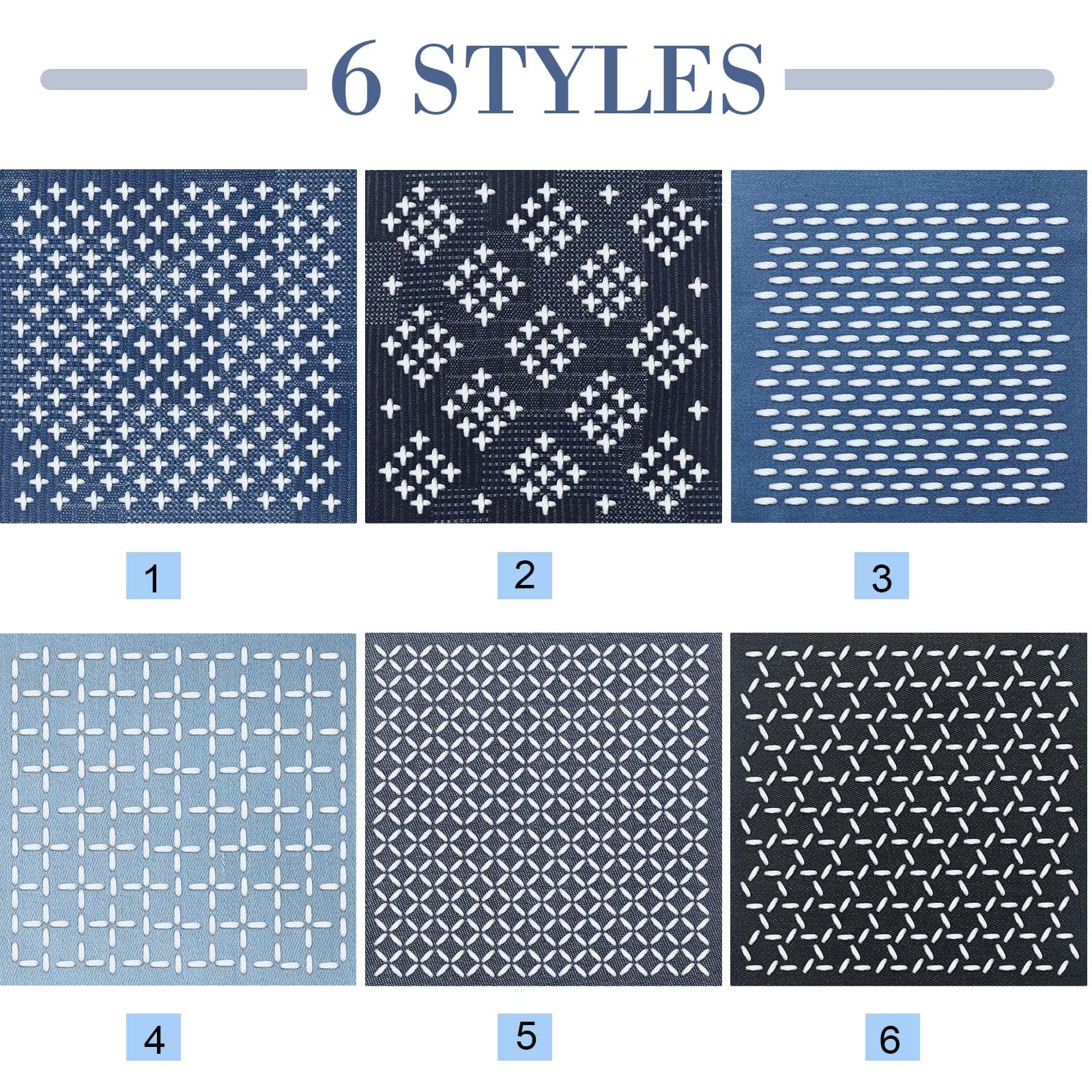 Hahafelt Sashiko Kit Sashiko Thread and Needles Thimble Denim Fabric Water Soluble Japanese Embroidery Kit for Beginners Hand Quilting and Mending, Sewing Supplies