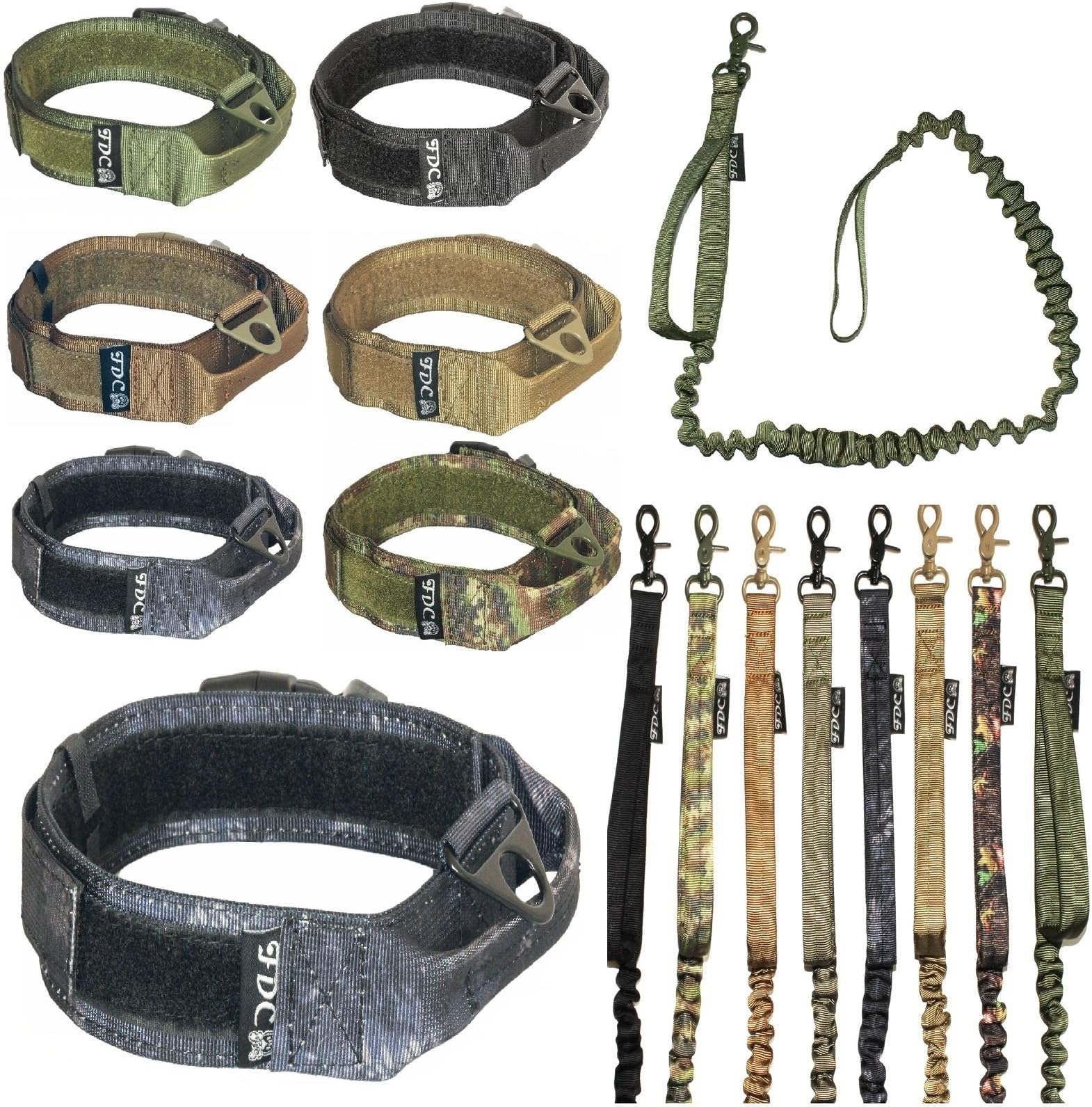 FDC Dog Tactical Collar with Leash Bungee Handle Heavy Duty Training Military Army Molle Width 1.5in Plastic Buckle Hook & Loop