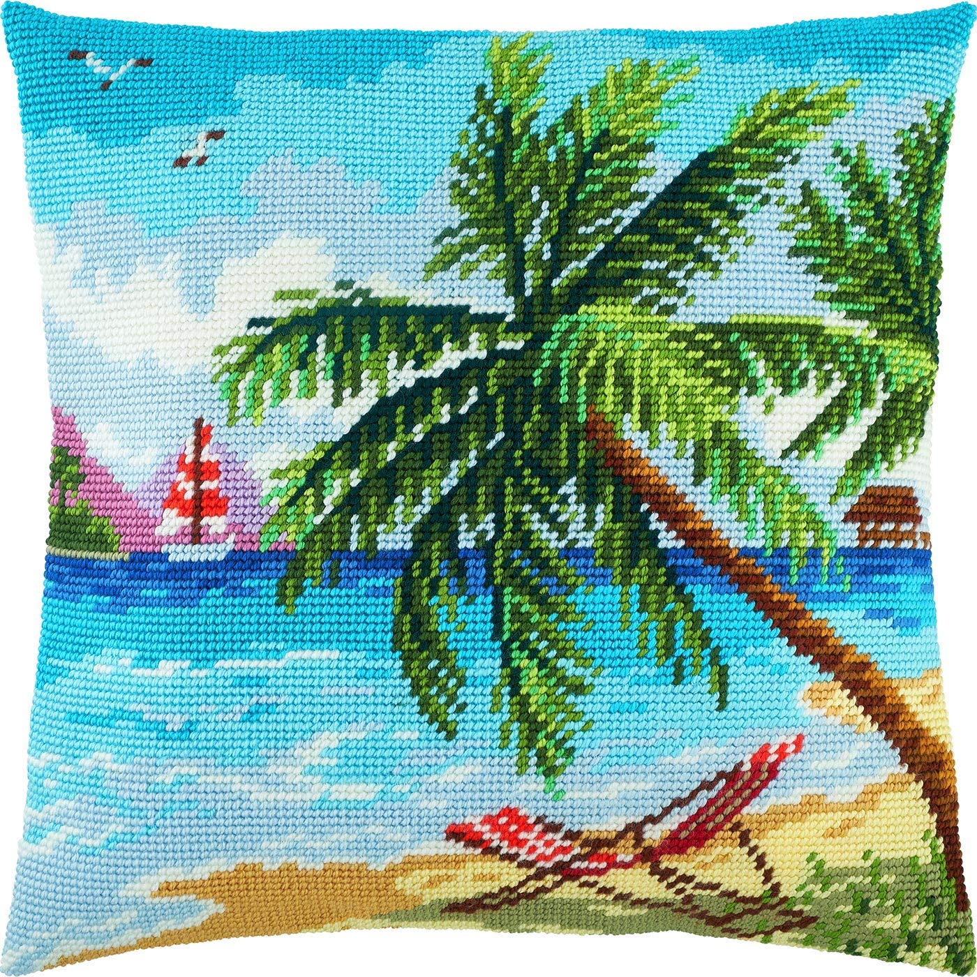 Brvsk Seychelles. Needlepoint Kit w/Printed Tapestry Canvas (40 × 40 cm) — Needlepoint Cushion Kit for Creative Home Décor — Needlework Kit for Adult Beginners