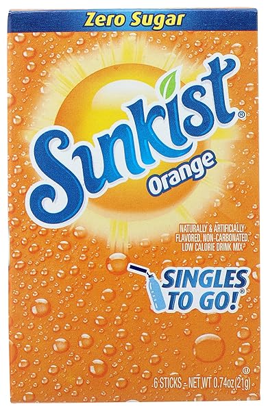 SUNKIST, POWDERED DRINK MIX STICKS ZERO SUGAR SINGLES TO GO ORANGE 6 COUNT, 0.74 OUNCE