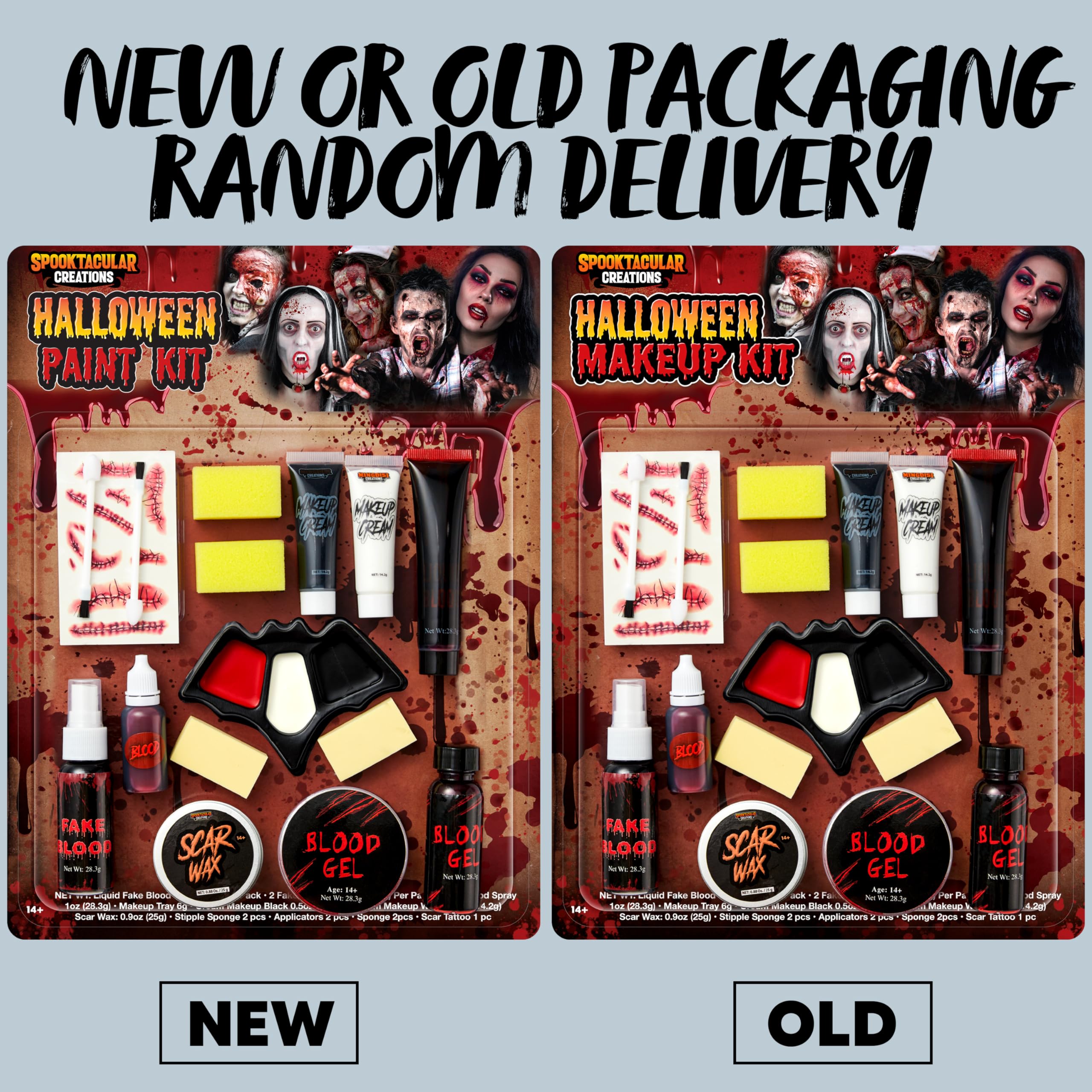 Spooktacular Creations 16 Pcs Halloween Family Makeup Kit Face Body Paint with Liquid Blood Gel, Fake Blood and More Easy On Makeup Set for Zombie Costume Cosplay Halloween Party Supplies