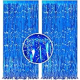 2 Pack 3.2 ft x 9.8 ft Bling Blue Tinsel Curtain