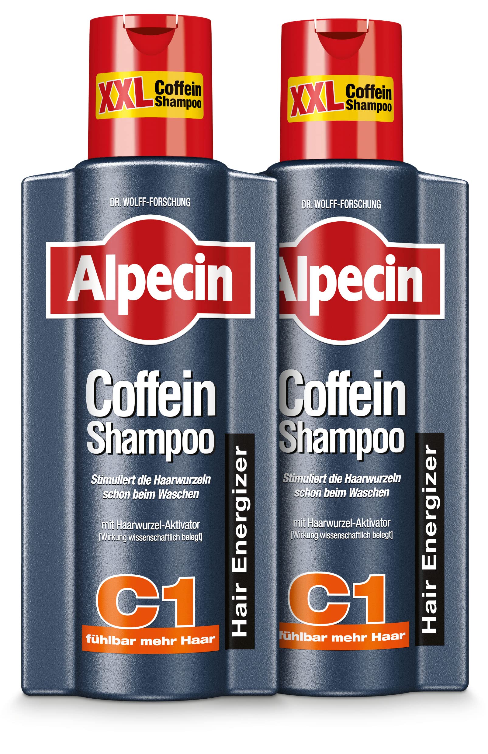 Alpecin XXL caffeine shampoo C1, 2 x 375 ml, prevents hereditary hair loss, for noticeably more hair