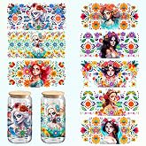 Moxica UV DTF Cup Wrap, Dead Day Theme Glass Cup Decals, 8-Pack Stickers for 16 oz Cups, Glass and Wood Crafts Supplies, Día de Los Muertos Gift (020)