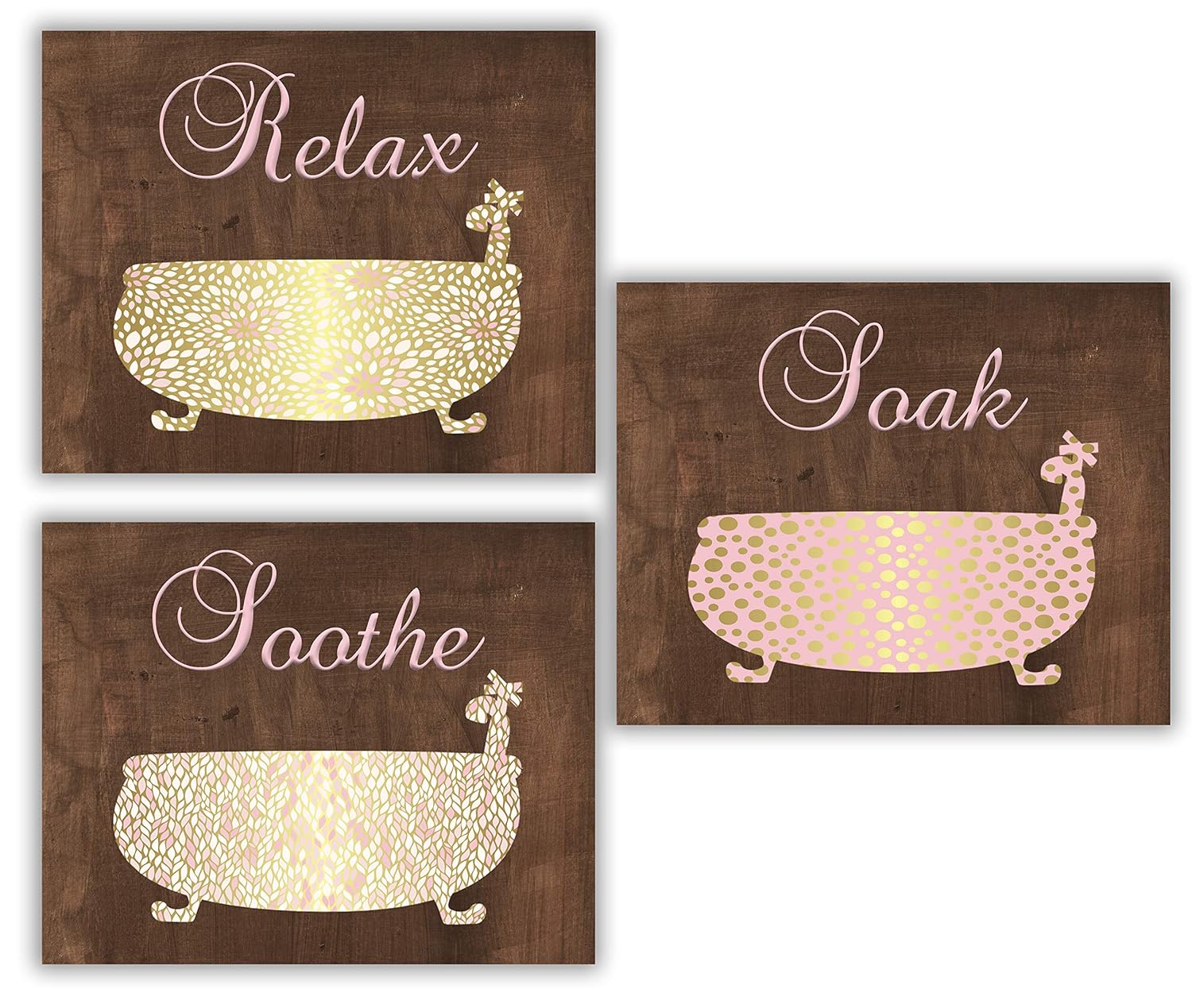 Amazon Com Bathroom Wall Art Relax Soak Soothe In Pink Gold Brown Unframed Handmade