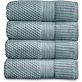 NY Loft 100% Cotton Bath Towel 4 Pack | Super Soft & Absorbent Quick-Dry Bath Towels 30" x 52" | Textured and Durable Cotton | Premium Thick Towels | 4 Pack Bath Towel - Stormy Sea