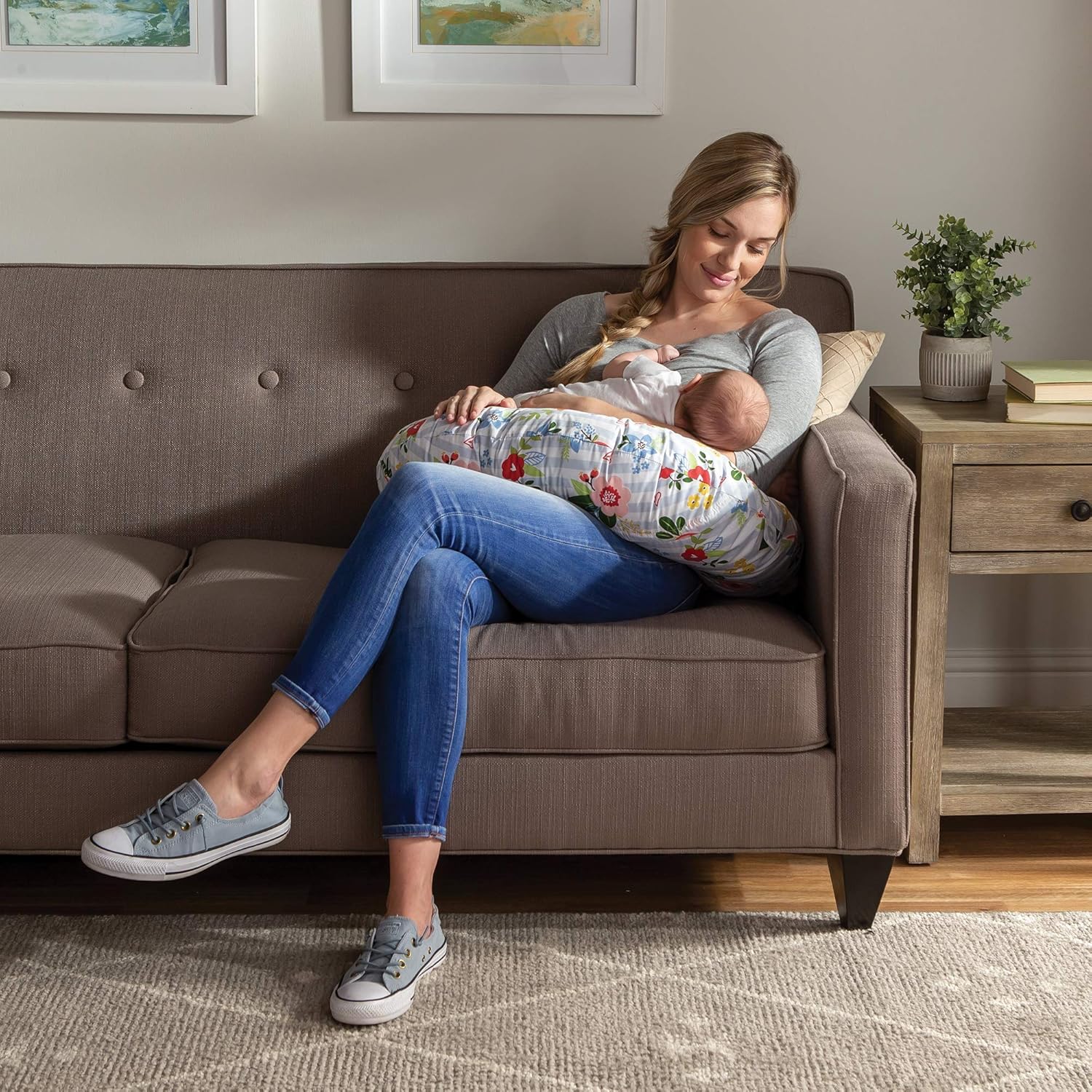 Boppy Original Nursing Pillow and Positioner Blue Pink Posy