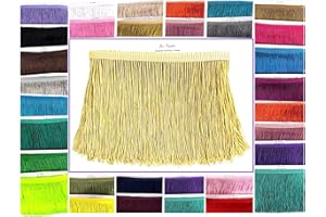 SEW TRENDS Beautiful 2 Yards of 12"" Long Chainette Fringe Tassel Thread Yarn Trim Fringe Sewing, Dance Costumes, Drapery, Lamp Shades-Light Gold