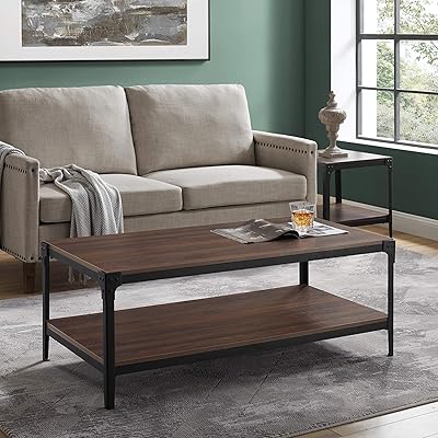 Walker Edison Rustic Farmhouse Rectangle Wood and Metal Coffee Table