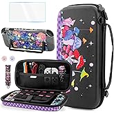 FANPL Cute Case Bundle for Nintendo Switch 2 Accessories, Travel Carrying Cover for Switch 2 with Hard Glitter Skin, Adjustable Strap, Screen Protector, Thumb Grip Caps (Firefly Mushroom Forest)