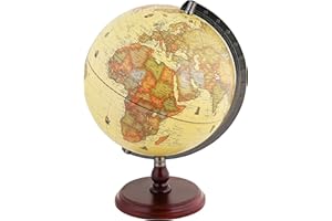 Exerz 10" Antique Globe With A Wood Base - Rotating World Globe - Modern Map in Vintage Colour - Diametre 10 inches