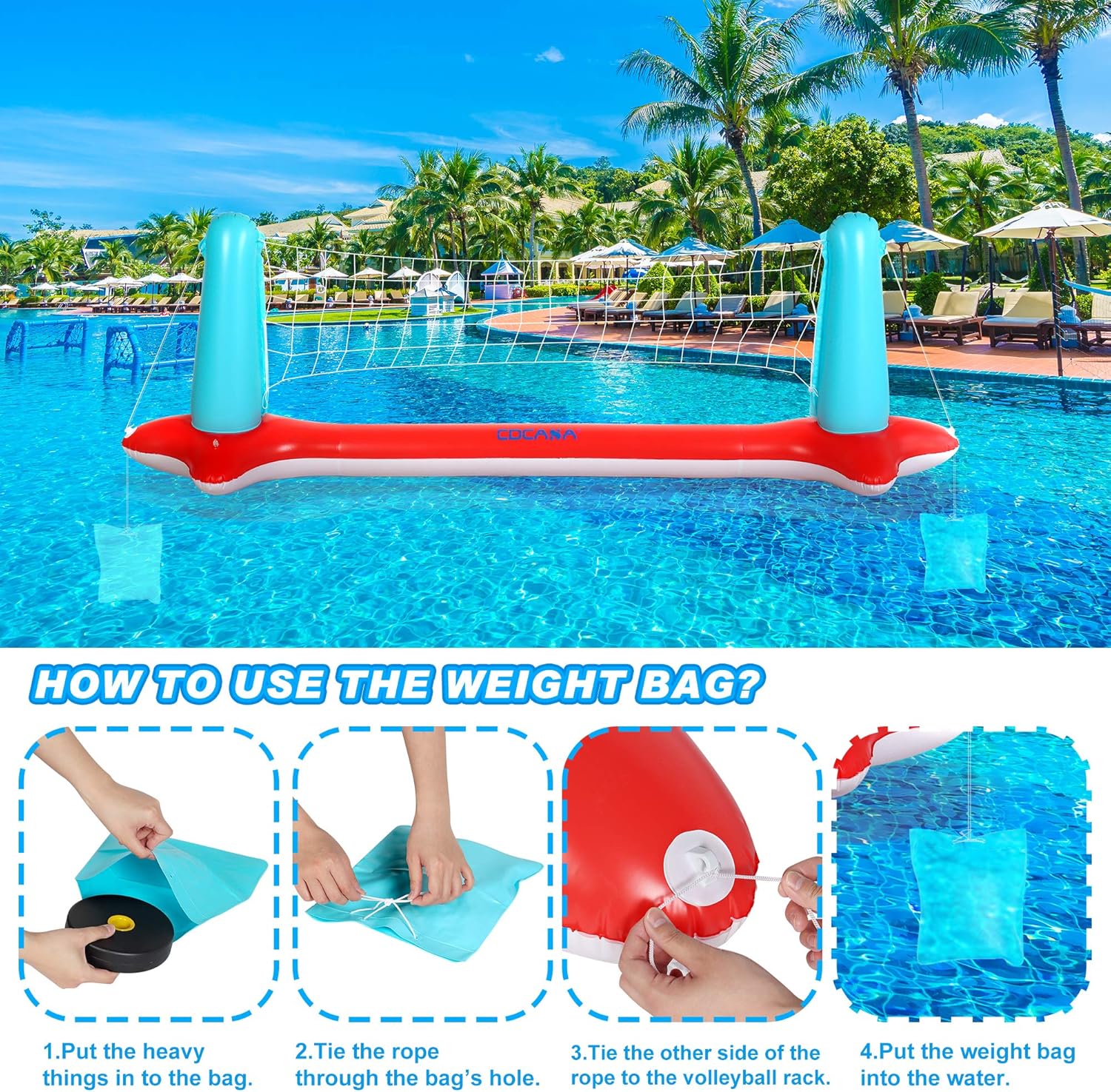 Pool Floats Toys, Inflatable Pool Volleyball Set & 3 Balls with Basketball Hoops Party Swimming Game Toy for Kids and Adults, Floating Water Play Gift Summer Floaties, Volleyball Net (115”x30”x37”): Sports & Outdoors