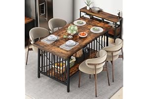 DWVO 70.8" Large Kitchen Dining Table for 6-8 People, Farmhouse Industrial Kitchen Table with Storage, Rectangle Apartment Dinning Room Dinette Tables for Eating Dinner, Rustic Brown